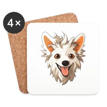 Chien chinois à crête race aquarelle dessin animé Kawai - Dessous de verre (lot de 4) - blanc - Devant