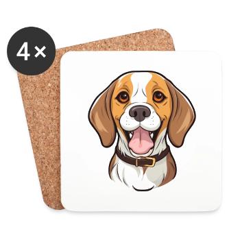 Beagle Hund Rasse Aquarell Cartoon Kawaii Clipart - Untersetzer (4er-Set) - Weiß - Vorne