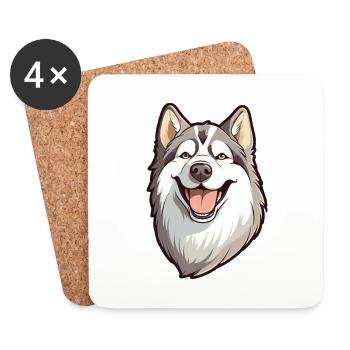 Alaskan Malamute Dog Breed Watercolor Cartoon Kawa - Coasters (set of 4) - white - Front