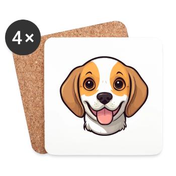 Beagle chien race aquarelle dessin animé Kawaii Clipart - Dessous de verre (lot de 4) - blanc - Devant