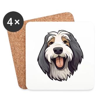 Bärtiger Collie Hund Rasse Aquarell Karikatur Kawaii - Untersetzer (4er-Set) - Weiß - Vorne