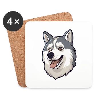 Husky chien race aquarelle dessin animé Kawaii Clipart - Dessous de verre (lot de 4) - blanc - Devant
