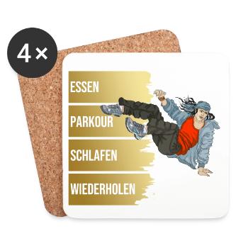 Essen - Parkour - Schlafen - Wiederholen - Untersetzer (4er-Set) - Weiß - Vorne