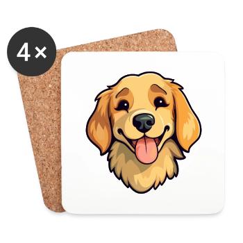 Golden Retriever chien race aquarelle dessin animé Kawa - Dessous de verre (lot de 4) - blanc - Devant