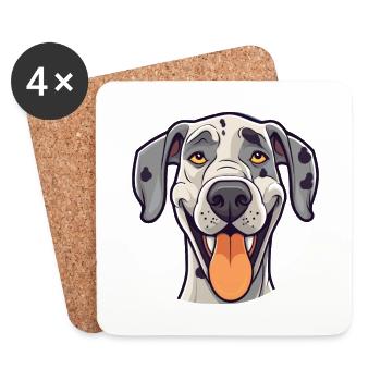 Dogue allemand race chien aquarelle dessin animé Kawaii Cli - Dessous de verre (lot de 4) - blanc - Devant