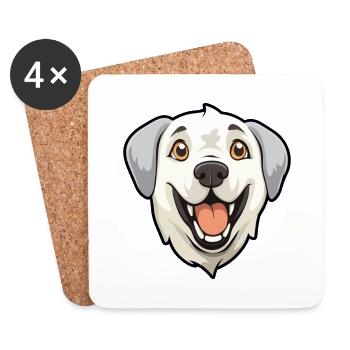 Grande race de chien des Pyrénées aquarelle dessin animé Kawaii - Dessous de verre (lot de 4) - blanc - Devant