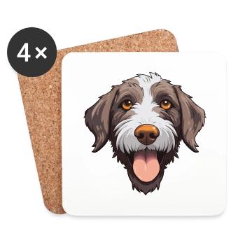 German Wirehaired Pointer Dog Breed Watercolor Car - Coasters (set of 4) - white - Front