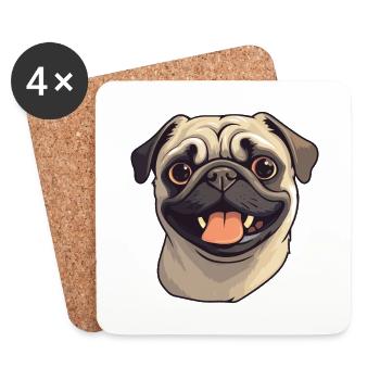 Mops Hund Rasse Aquarell Cartoon Kawaii Clipart - Untersetzer (4er-Set) - Weiß - Vorne