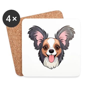 Papillon Hunderasse Aquarell Karikatur Kawaii Clipa - Untersetzer (4er-Set) - Weiß - Vorne