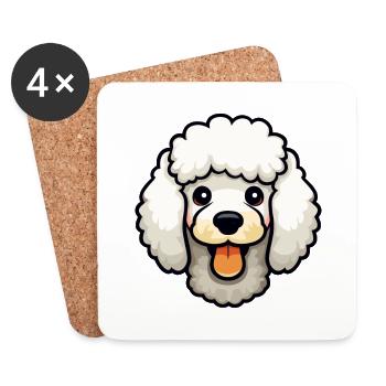 Caniche chien race aquarelle dessin animé Kawaii Clipart - Dessous de verre (lot de 4) - blanc - Devant