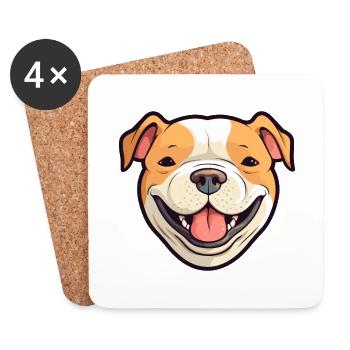 Pitbull chien race aquarelle dessin animé Kawaii Clipar - Dessous de verre (lot de 4) - blanc - Devant