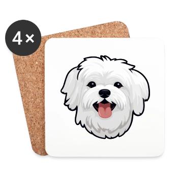 Chien maltais race aquarelle dessin animé Kawaii Clipar - Dessous de verre (lot de 4) - blanc - Devant