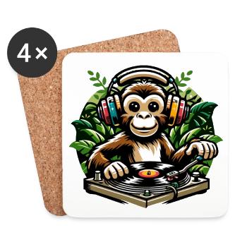 Jungle Grooves: Der Vinyl-Vibes-Affe - Untersetzer (4er-Set) - Weiß - Vorne
