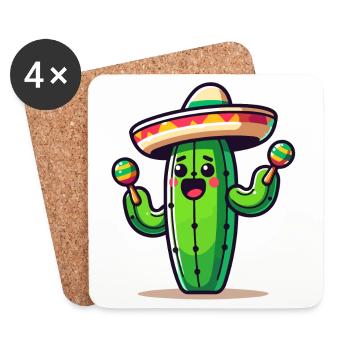 Fiesta-Kaktus: Der Saguaro-Shaker - Untersetzer (4er-Set) - Weiß - Vorne