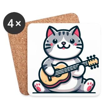 The Guitar-Strumming Cat - Coasters (set of 4) - white - Front