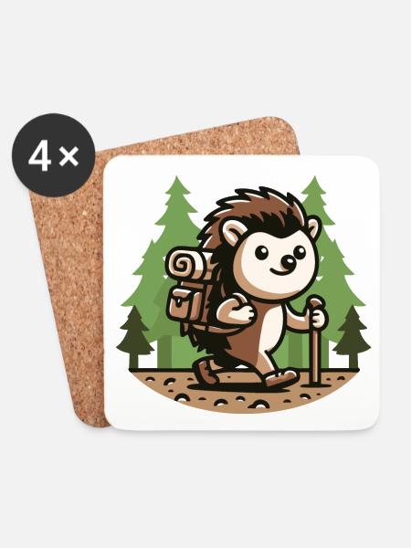 Trail Trekker: The Hiking Hedgehog - Coasters (set of 4) - white