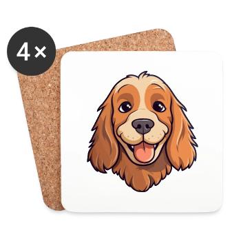 Cocker anglais épagneul chien race aquarelle Cartoo - Dessous de verre (lot de 4) - blanc - Devant