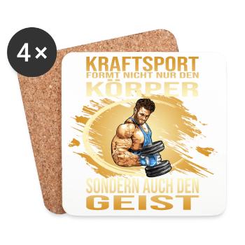 Kraftsport formt nicht nur den Körper - Untersetzer (4er-Set) - Weiß - Vorne