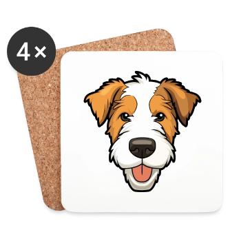 Fil Fox Terrier chien race aquarelle dessin animé Kawa - Dessous de verre (lot de 4) - blanc - Devant