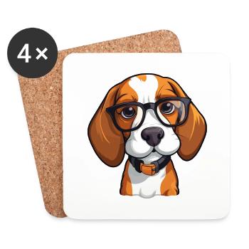 Beagle Hunderasse Aquarell Cartoon Kawaii Brille - Untersetzer (4er-Set) - Weiß - Vorne