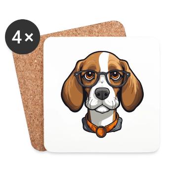 Beagle chien race aquarelle dessin animé Kawaii lunettes - Dessous de verre (lot de 4) - blanc - Devant