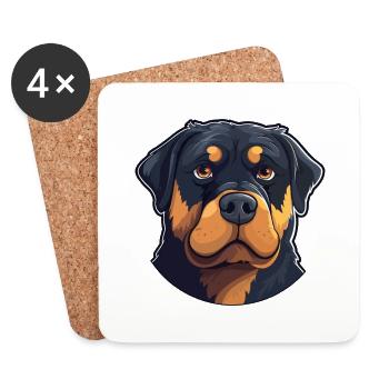 Rottweiler Hund Rasse Aquarell Karikatur Kawaii Cli - Untersetzer (4er-Set) - Weiß - Vorne