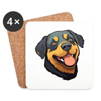 Rottweiler Hund Rasse Aquarell Karikatur Kawaii Cli - Untersetzer (4er-Set) - Weiß - Vorne