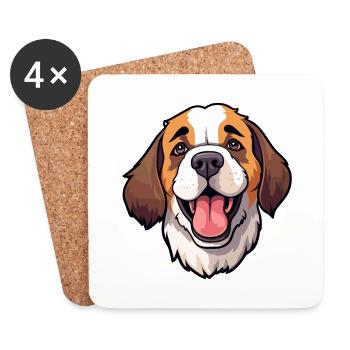 St Bernard chien race aquarelle dessin animé Kawaii Cli - Dessous de verre (lot de 4) - blanc - Devant