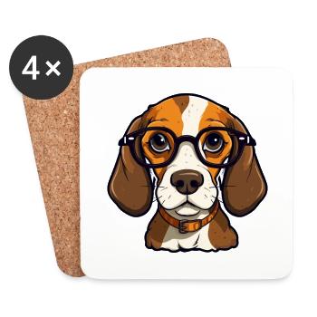 Beagle chien race aquarelle dessin animé Kawaii lunettes - Dessous de verre (lot de 4) - blanc - Devant