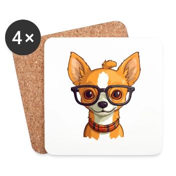 Chihuahua Dog Breed Watercolor Cartoon Kawaii Glas - Coasters (set of 4) - white - Front