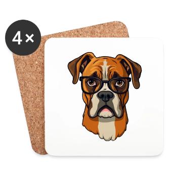 Boxer chien race aquarelle dessin animé lunettes kawaii - Dessous de verre (lot de 4) - blanc - Devant