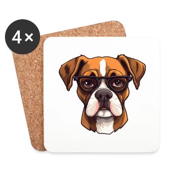 Boxer chien race aquarelle dessin animé lunettes kawaii - Dessous de verre (lot de 4) - blanc - Devant