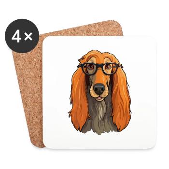 Afghanischer Windhund Rasse Aquarell Karikatur Kawaii G - Untersetzer (4er-Set) - Weiß - Vorne