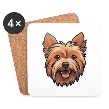 Silky Terrier chien race aquarelle dessin animé Kawaii - Dessous de verre (lot de 4) - blanc - Devant