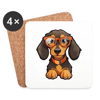 Dachshund Dog Breed Watercolor Cartoon Kawaii Glas - Coasters (set of 4) - white - Front