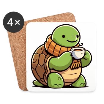 Tea Time Turtle: Der Muschel-Schlürfer - Untersetzer (4er-Set) - Weiß - Vorne