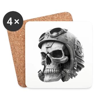 Crâne avec casque - Dessous de verre (lot de 4) - blanc - Devant
