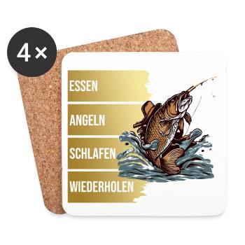 Essen - Angeln - Schlafen - Wiederholen - Untersetzer (4er-Set) - Weiß - Vorne