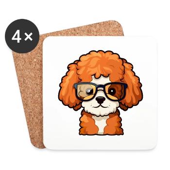 Caniche chien race aquarelle dessin animé Kawaii lunettes - Dessous de verre (lot de 4) - blanc - Devant