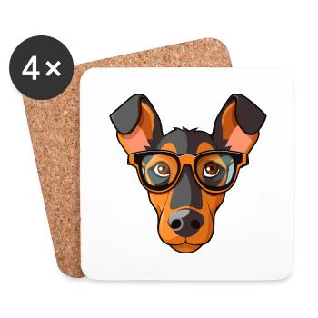 Doberman Pinscher chien race aquarelle dessin animé Kaw - Dessous de verre (lot de 4) - blanc - Devant