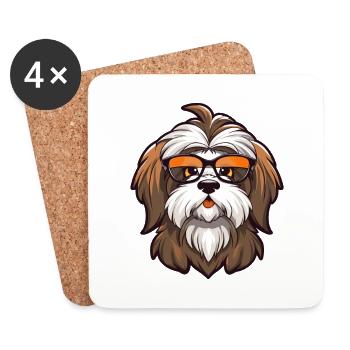 Tibetan Terrier Dog Breed Watercolor Cartoon Kawai - Coasters (set of 4) - white - Front