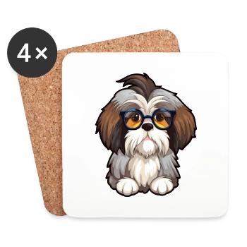 Shih Tzu Hunderasse Aquarell Karikatur Kawaii Glas - Untersetzer (4er-Set) - Weiß - Vorne