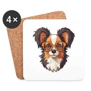 Papillon chien race aquarelle dessin animé Kawaii verre - Dessous de verre (lot de 4) - blanc - Devant