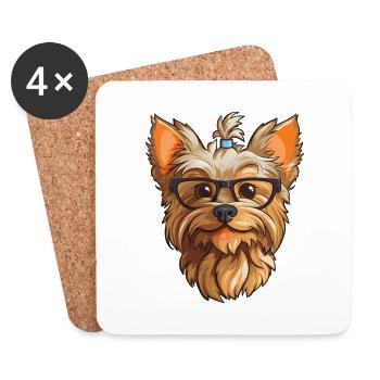 Yorkshire Terrier Dog Breed Watercolor Cartoon Kaw - Coasters (set of 4) - white - Front