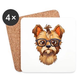 Yorkshire Terrier Dog Breed Watercolor Cartoon Kaw - Coasters (set of 4) - white - Front