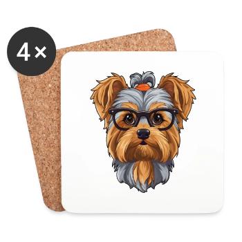 Yorkshire Terrier Dog Breed Watercolor Cartoon Kaw - Coasters (set of 4) - white - Front