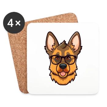 German Shepherd Dog Breed Watercolor Cartoon Kawai - Coasters (set of 4) - white - Front