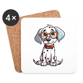 Dalmatian Dog Breed Watercolor Cartoon Kawaii Glas - Coasters (set of 4) - white - Front