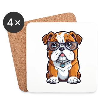 English Bulldog Dog Breed Watercolor Cartoon Kawai - Coasters (set of 4) - white - Front