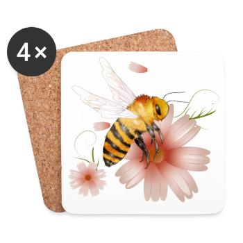 fliegende Biene mit Blüten von Hand gezeichnet - Untersetzer (4er-Set) - Weiß - Vorne